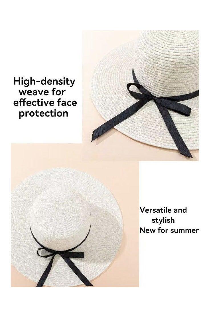 بيوتيفول قبعة شمس صيفية نسائية بشريط أسود وقبعة ذات حافة واسعة وقبعة حوض للبالغين قابلة للطي للحماية من الشمس - Image 5
