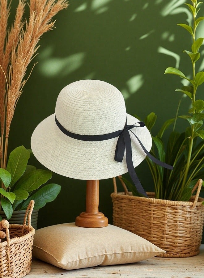 بيوتيفول قبعة شمس صيفية نسائية بشريط أسود وقبعة ذات حافة واسعة وقبعة حوض للبالغين قابلة للطي للحماية من الشمس - Image 3