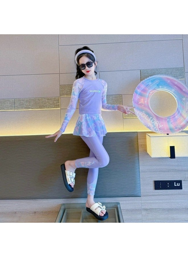 Generic Children's Swimwear Girls' Split Long Sleeve Sunscreen Swimwear Junior High School Sweet Girl Swimwear Suit-Color:Child 7394 Orange-Size:3xl Code ( 35-40kg )  - Image 2