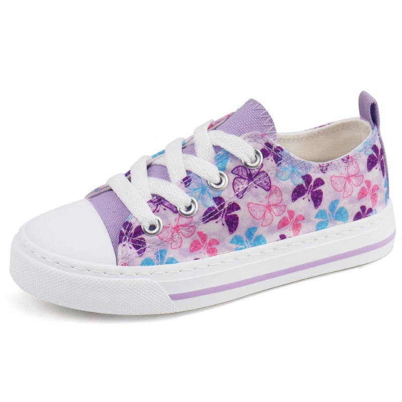 Toandon Toddler Girls Kids Sneakers Walking Shoes Lace Up Lightweight Low Top Adorable Sparkle Printed Butterfly Non-Slip Outdoor Purple Size 10 - Image 1