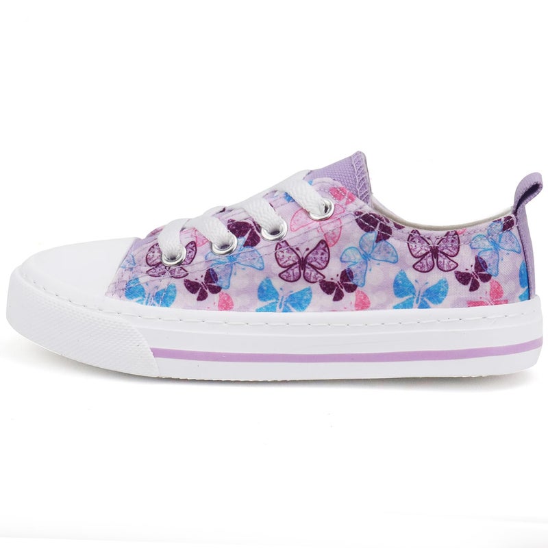 Toandon Toddler Girls Kids Sneakers Walking Shoes Lace Up Lightweight Low Top Adorable Sparkle Printed Butterfly Non-Slip Outdoor Purple Size 10 - Image 5