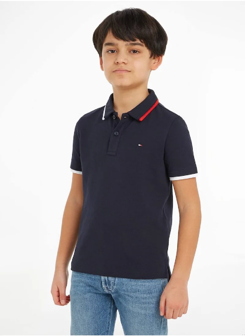 TOMMY HILFIGER Boys' Regular Short Sleeves Polo - Cotton, Blue