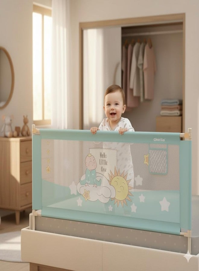 Cherilo Bed Railing for Baby Safety - Foldable & Height Adjustable Railing for Toddler's Safety, 180cm x 73cm Protector for Baby, Collapsible Bed Protector Side Walls - Sea Green - Image 1
