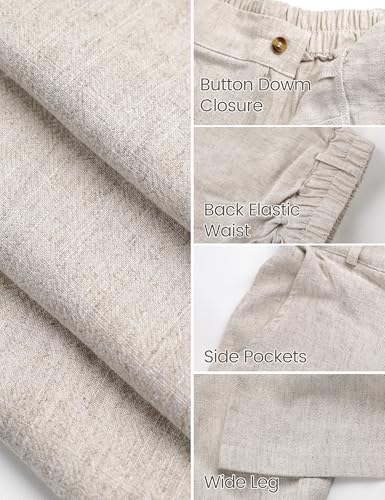 Hooever Womens Cotton Linen Pants Casual Button Up High Waisted Wide Leg Trousers(haki-XL) Khaki - Image 4