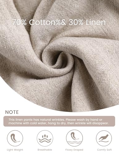 Hooever Womens Cotton Linen Pants Casual Button Up High Waisted Wide Leg Trousers(haki-XL) Khaki - Image 5