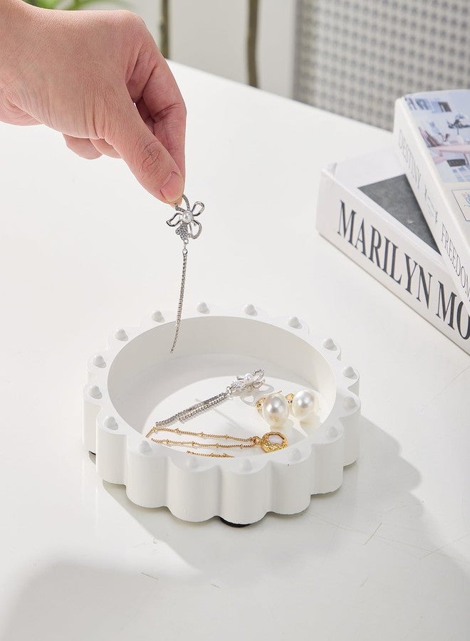 Aotea Crafts - Beaded Scalloped Jewelry Dish Tray Plate - Modern Aesthetic Ring Dish - Concrete Handcrafted Trinket Tray - Smooth Texture - Ivory White - 6.3 inch - Image 3