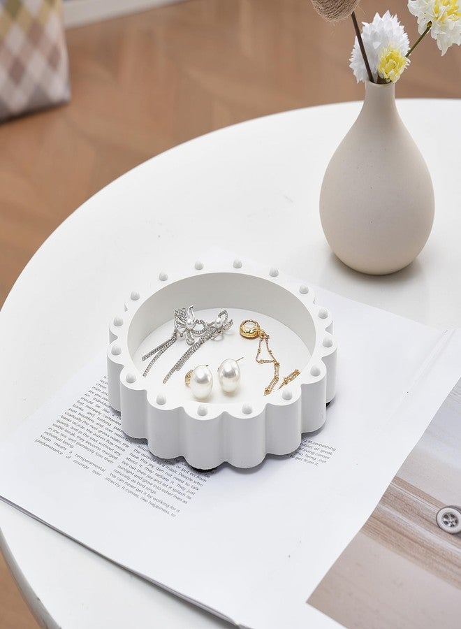 Aotea Crafts - Beaded Scalloped Jewelry Dish Tray Plate - Modern Aesthetic Ring Dish - Concrete Handcrafted Trinket Tray - Smooth Texture - Ivory White - 6.3 inch - Image 2