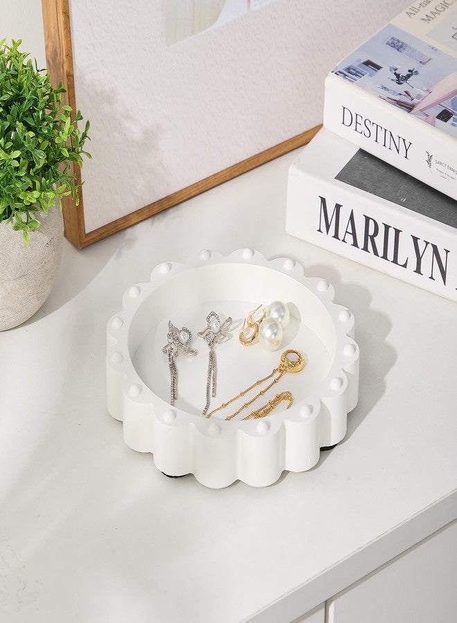 Aotea Crafts - Beaded Scalloped Jewelry Dish Tray Plate - Modern Aesthetic Ring Dish - Concrete Handcrafted Trinket Tray - Smooth Texture - Ivory White - 6.3 inch - Image 5