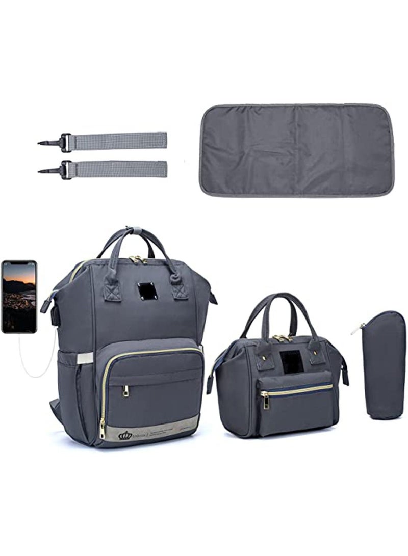 GT-Wheel Baby Diaper Mummy Bag Backpack, Diaper Bag Tote, Bottle bag, Large Unisex Baby Bags with Changing Pad, Multipurpose Travel Bag for Moms Dads(Grey)
