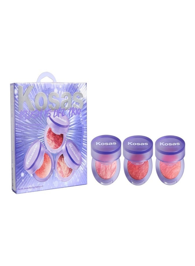 كوساس مجموعة أحمر الخدود الثلاثية الصغيرة من كوساس، 6 غرام - مجموعة أحمر خدود بودرة مرطبة لإطلالة متألقة - Image 1