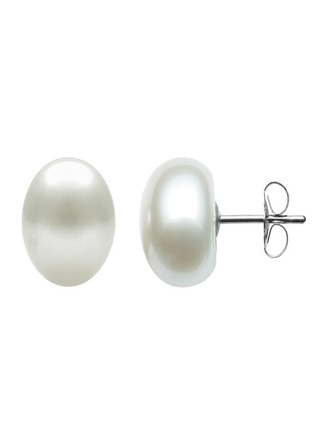 Belacqua AAA Quality White Cultured Freshwater Button Pearl Stud Earrings in 14K White Gold, Size - 6.0-6.5mm, Real Pearl Jewelry for Women, Gift Box Included - Image 3