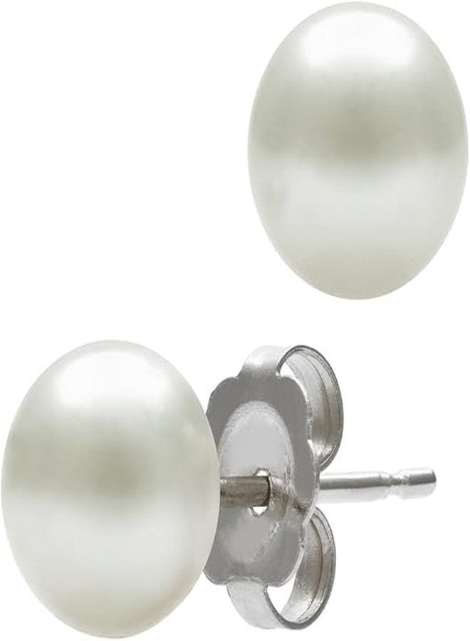 Belacqua AAA Quality White Cultured Freshwater Button Pearl Stud Earrings in 14K White Gold, Size - 6.0-6.5mm, Real Pearl Jewelry for Women, Gift Box Included - Image 1