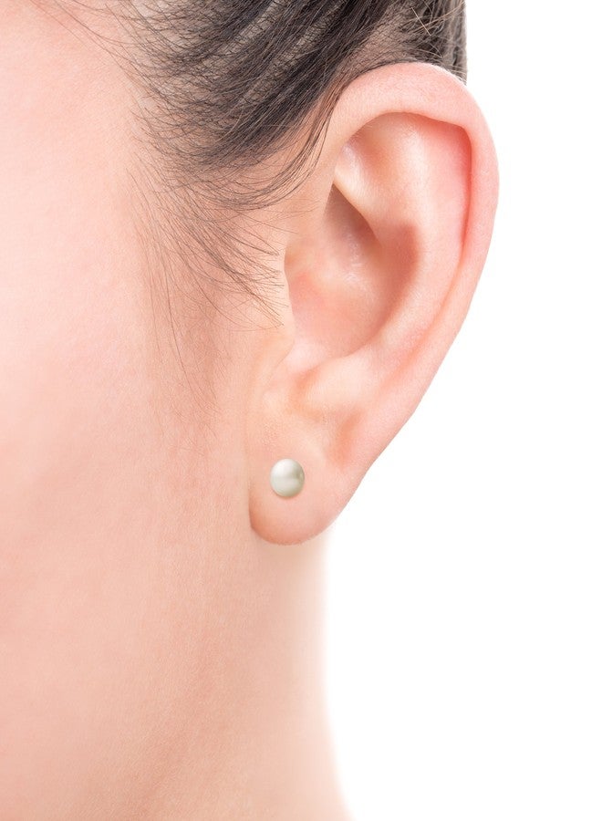 Belacqua AAA Quality White Cultured Freshwater Button Pearl Stud Earrings in 14K White Gold, Size - 6.0-6.5mm, Real Pearl Jewelry for Women, Gift Box Included - Image 2