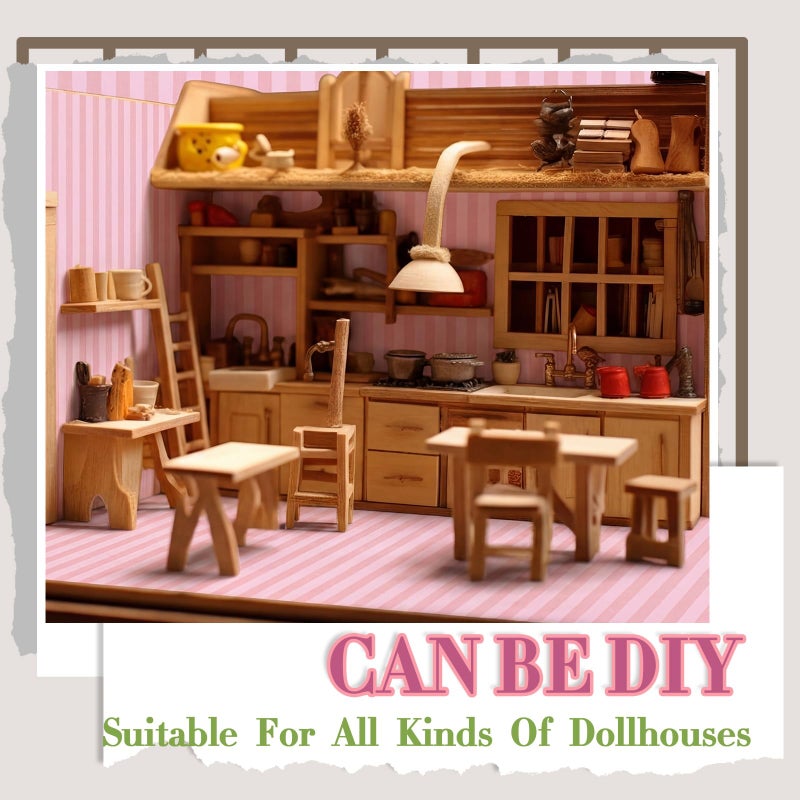 Flutesan 12 Pcs Miniature Dollhouse Wallpaper and Flooring Peel and Stick Mini DIY Self Adhesive Dollhouse Accessories 8.27 x 11.69 Inch (Pink Stripes) - Image 3