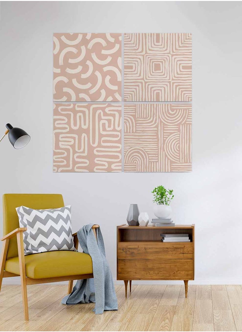 LOWHA Set Of 4 Framed Square Canvas Wall Arts Stretched Over Wooden Frame, Aesthetic Contemporary Painting, For Home, Living Room, Office Decor  - Image 1