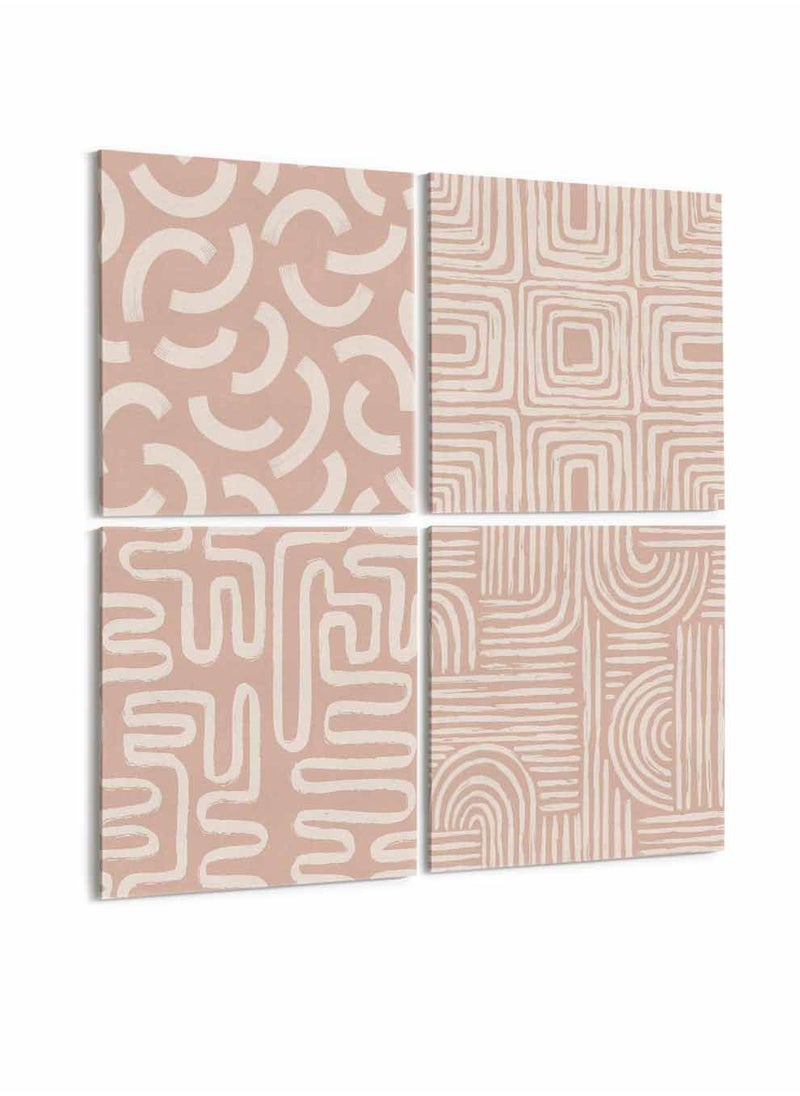 LOWHA Set Of 4 Framed Square Canvas Wall Arts Stretched Over Wooden Frame, Aesthetic Contemporary Painting, For Home, Living Room, Office Decor  - Image 4