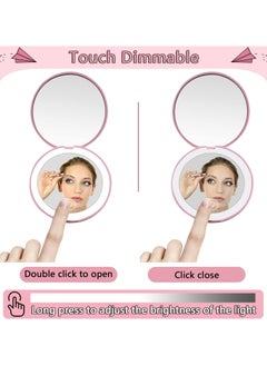 Kimaya LED Travel Makeup Mirror, 3.5 inch Lighted Compact Mirror, 10X Magnification, Handheld 2-Sided Pocket Mirror, Travel Mirror, Portable Folding Mirror For Handbag, Purse, Gifts for Girls (Pink)  - Image 5