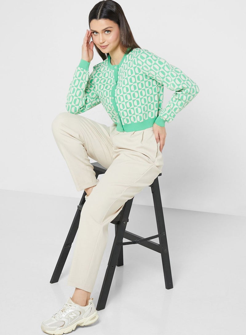 Printed Button Detail Cardigan