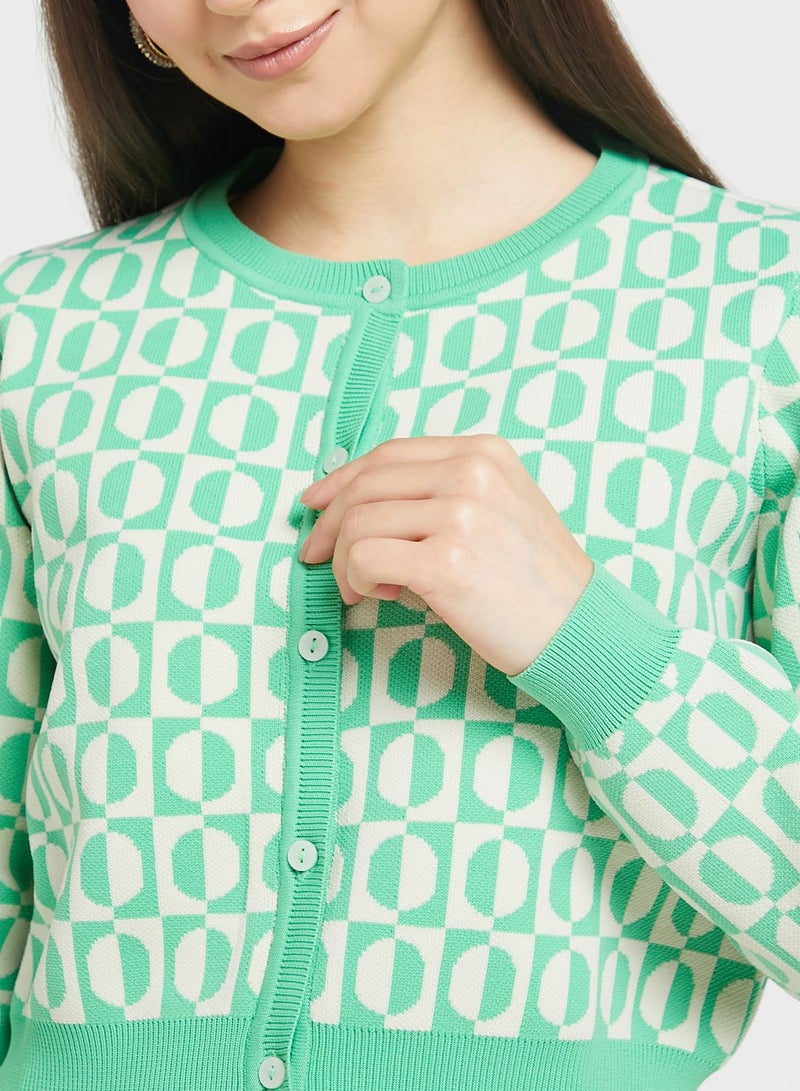 Printed Button Detail Cardigan