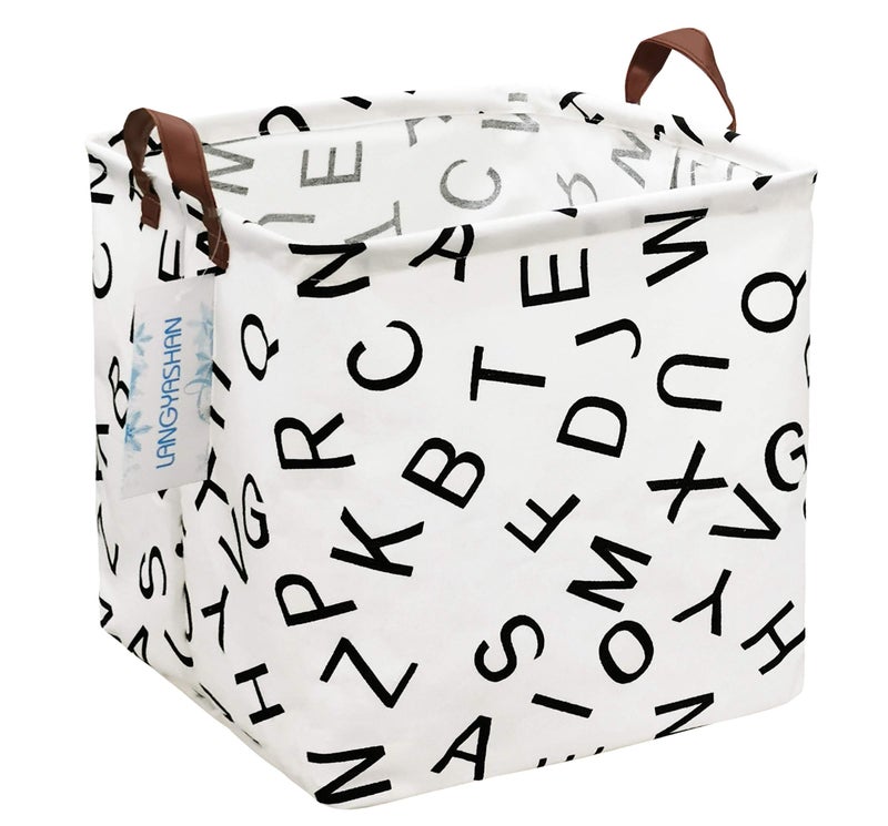 LANGYASHAN Square Storage Baskets Waterproof Canvas Children Laundry Nursery Hamper for Shelves Gift Baskets Toy Organizer Room Decor Square alphabet