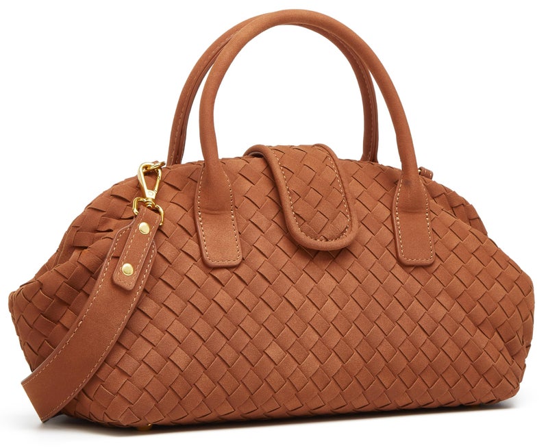Hzxsny Suede Woven Tote Bag for Women Faux Suede Shoulder Bag Woven Purse Vintage Top Handle Handbags Slouchy Hobo Purses Satchel - Image 2