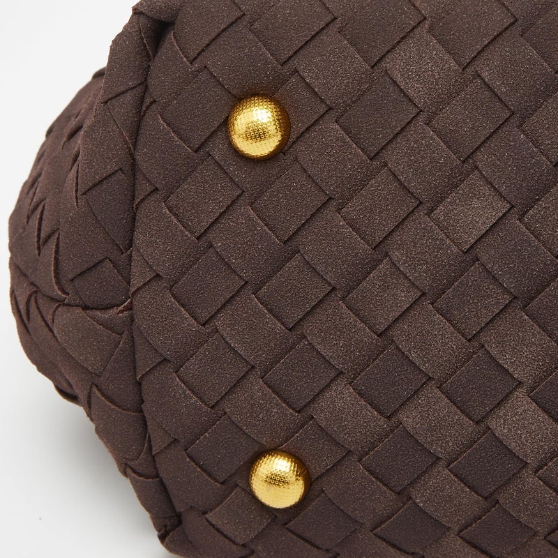 Hzxsny Suede Woven Tote Bag for Women Faux Suede Shoulder Bag Woven Purse Vintage Top Handle Handbags Slouchy Hobo Purses Satchel - Image 4