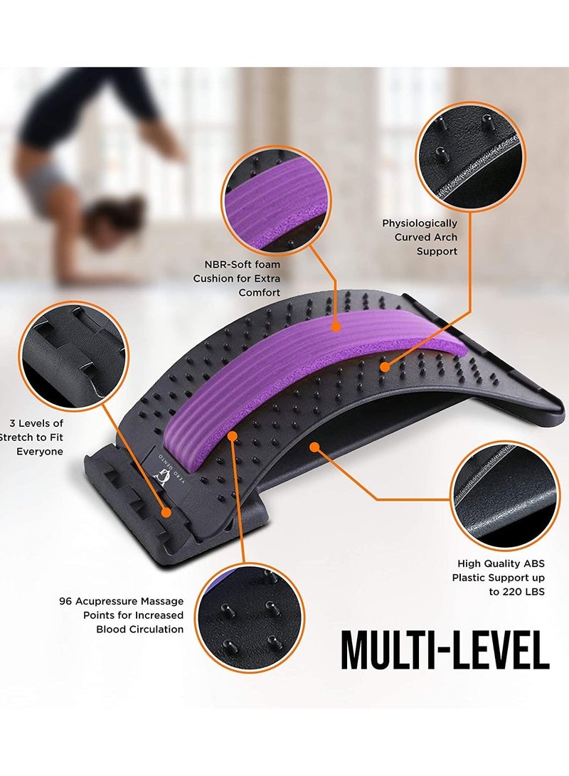 Generic Back Stretcher - 3 Heights Adjustable Back Stretcher For Pain Relief, Lower Back Stretcher With Massaging Points & Cushion Foam, Spine Deck For Office Chair, Car, Travel(Purple) - Image 2
