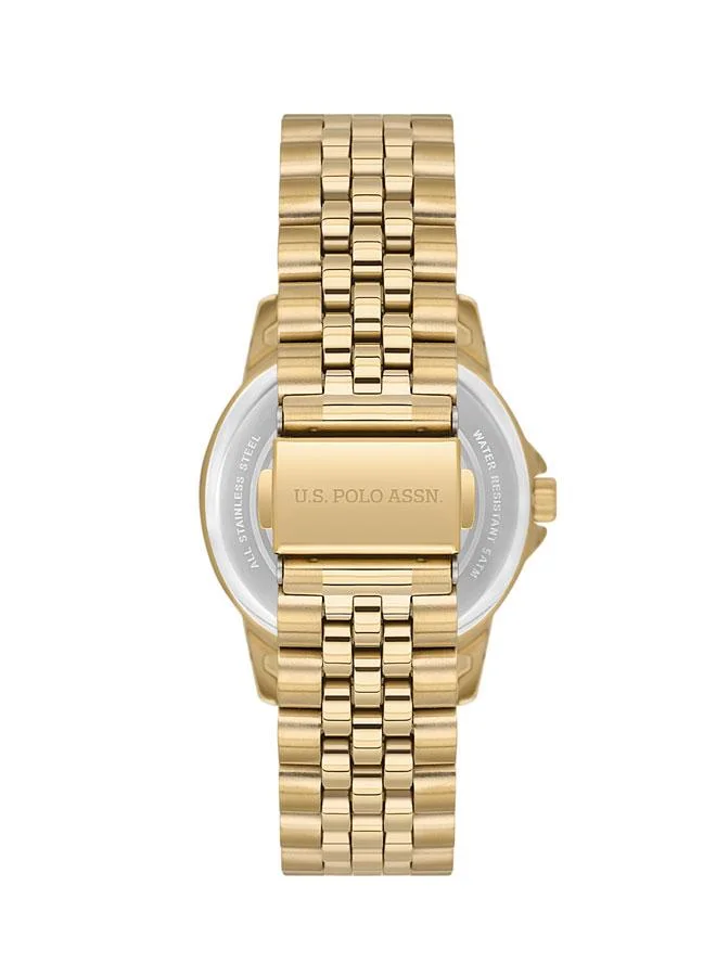 U.S. Polo Assn. Crossing 34mm Multifunction Women's Watch with Silver Dial & Gold Plated Stainless Steel Bracelet