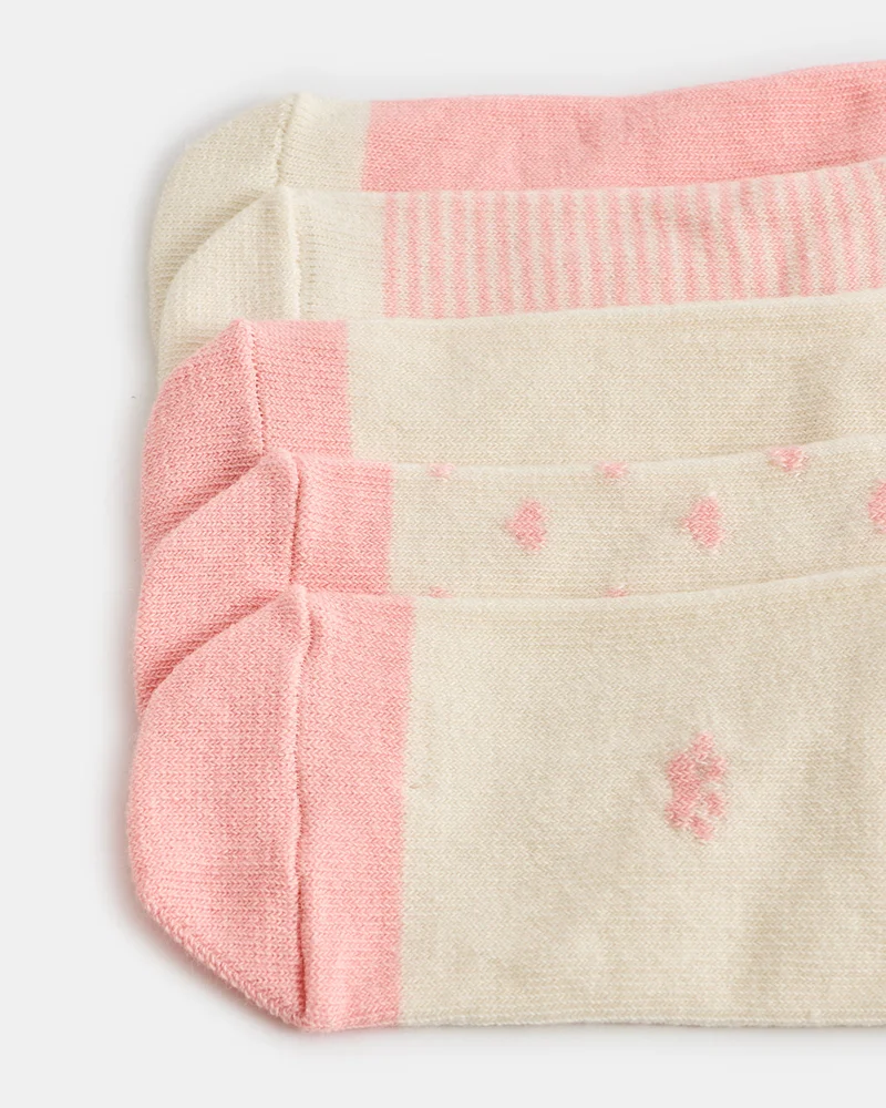 Redtag Infant Girls Assorted Jacquard Ankle Length Socks (5 Pack)