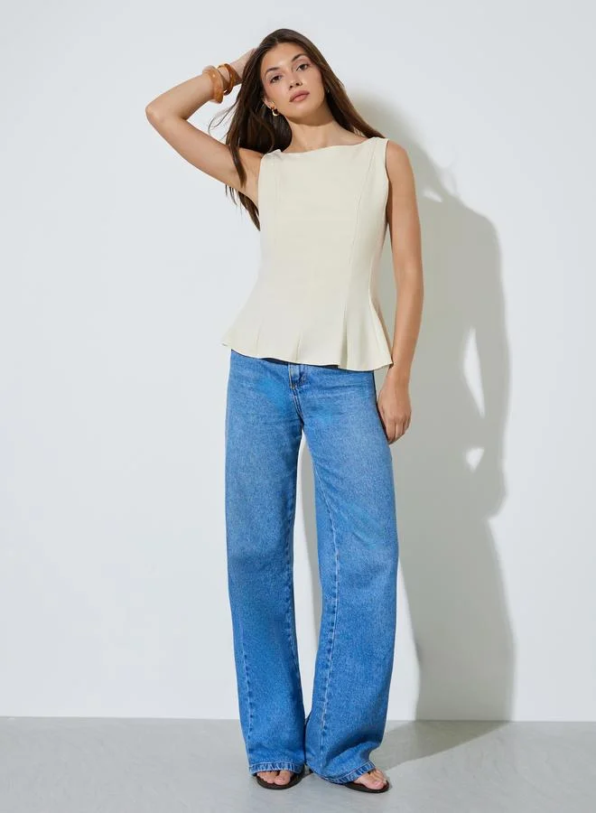 ستايلي Off White Seam Detail Peplum Top