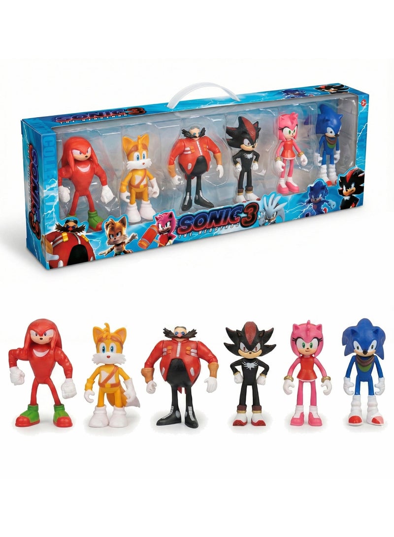 سونيك مجموعة شخصيات سونيك القنفذ 3 - مجموعة ألعاب مكونة من 6 قطع تضم سونيك، شادو، تيلز، ناكلز، إيمي روز، ودكتور إيغمان | مجسمات شخصيات أفلام قابلة للتجميع | زينة للكيك وهدية رائعة لأعياد الميلاد، رمضان، والعيد للأطفال من عمر 3 سنوات فما فوق - Image 1