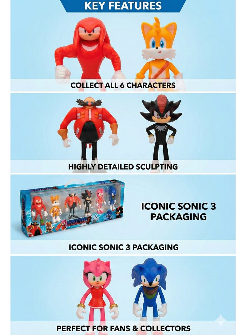 سونيك مجموعة شخصيات سونيك القنفذ 3 - مجموعة ألعاب مكونة من 6 قطع تضم سونيك، شادو، تيلز، ناكلز، إيمي روز، ودكتور إيغمان | مجسمات شخصيات أفلام قابلة للتجميع | زينة للكيك وهدية رائعة لأعياد الميلاد، رمضان، والعيد للأطفال من عمر 3 سنوات فما فوق - Image 5