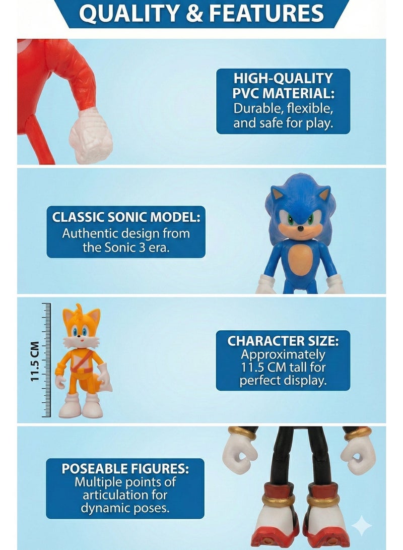 سونيك مجموعة شخصيات سونيك القنفذ 3 - مجموعة ألعاب مكونة من 6 قطع تضم سونيك، شادو، تيلز، ناكلز، إيمي روز، ودكتور إيغمان | مجسمات شخصيات أفلام قابلة للتجميع | زينة للكيك وهدية رائعة لأعياد الميلاد، رمضان، والعيد للأطفال من عمر 3 سنوات فما فوق - Image 4