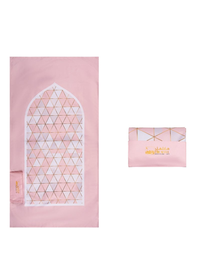 Hilalful سجادة صلاة هلال فول صلاح أون ذا جو من البوليستر - فسيفساء وردية | سجادة صلاة إسلامية للأطفال | مقاومة للماء | مضادة للانزلاق | هدية إسلامية للعيد ورمضان | للسفر | خفيفة الوزن - Image 1