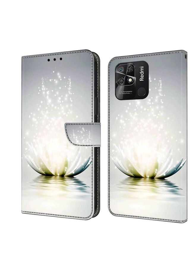 HuHa Case Cover For Xiaomi Redmi 10C Crystal 3D Shockproof Protective Leather Phone Case Light Lotus 