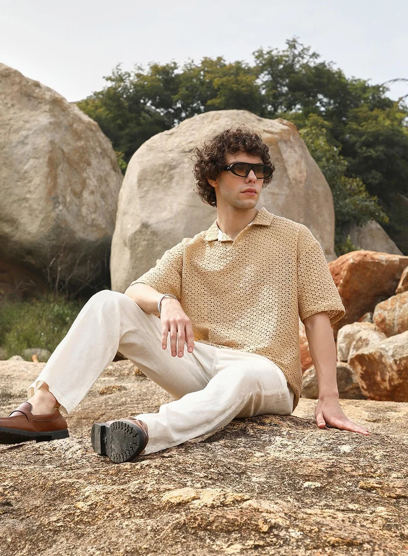 CAHOOT  Men's Buff Beige Lozenge Oversized Polo T-Shirt for Men | Best Price UAE