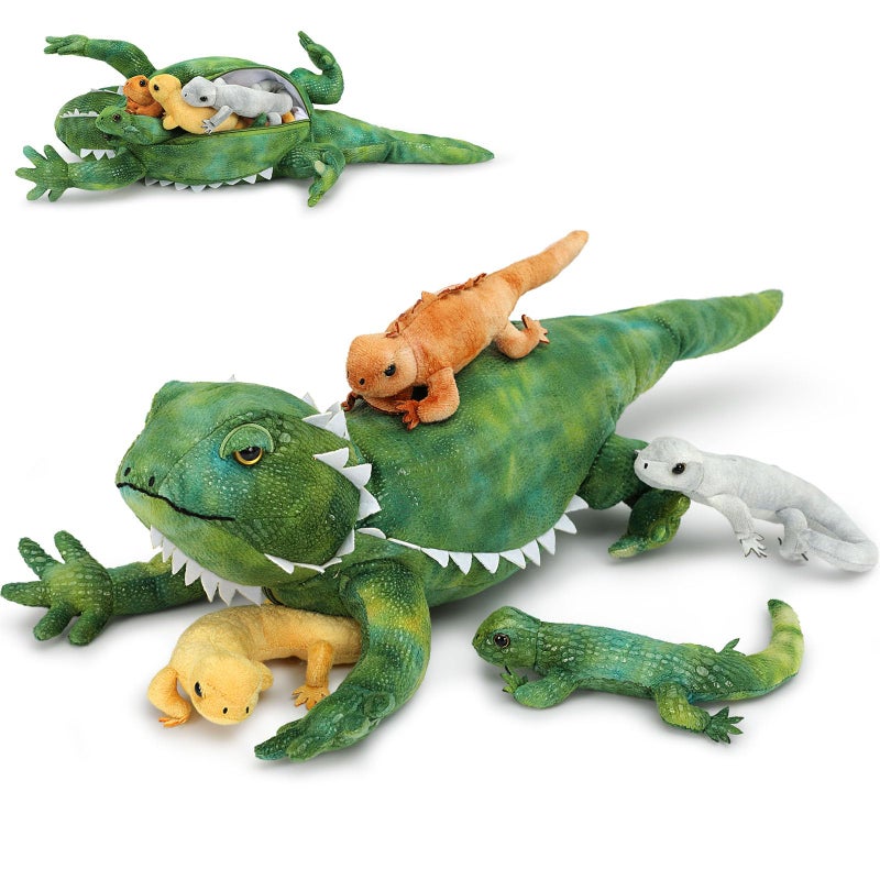 MorisMos Lizard Stuffed Animal with 4 Babies Inside, 26in Stuffed Lizard Plush with Zippered Belly, Bearded Dragon Stuffed Animal Mommy Babies Set for Kids Boys Girls on Christmas, Birthday - Image 1