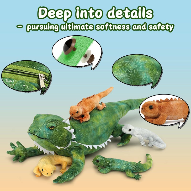 MorisMos Lizard Stuffed Animal with 4 Babies Inside, 26in Stuffed Lizard Plush with Zippered Belly, Bearded Dragon Stuffed Animal Mommy Babies Set for Kids Boys Girls on Christmas, Birthday - Image 4