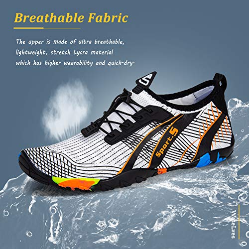 WateLves Water Shoes Mens Womens Beach Swim Shoes Quick-Dry Aqua Socks Pool Shoes for Surf Yoga Water Aerobics (C/White/Orange, 40) - Image 3