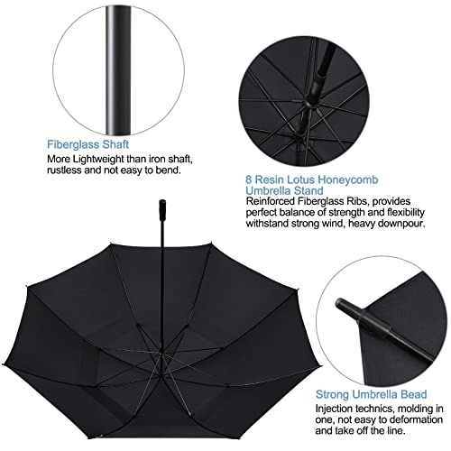 G4Free 80 Inch Huge Large Oversize Golf Umbrella Double Canopy Vented Windproof Stick Umbrellas 66 Ft Heavy Duty Outdoor Doorman Umbrella Family UmbrellaBlack - Image 3