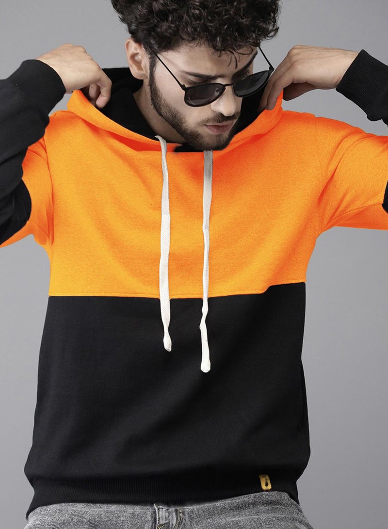 Campus Sutra Men's Black & Mustard Yellow Pullover Hoodie With Ribbed Hem - Image 1