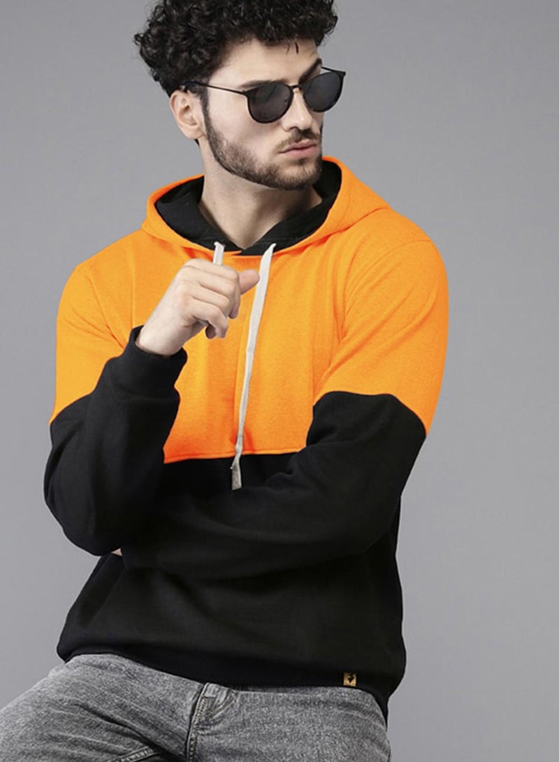 Campus Sutra Men's Black & Mustard Yellow Pullover Hoodie With Ribbed Hem - Image 2