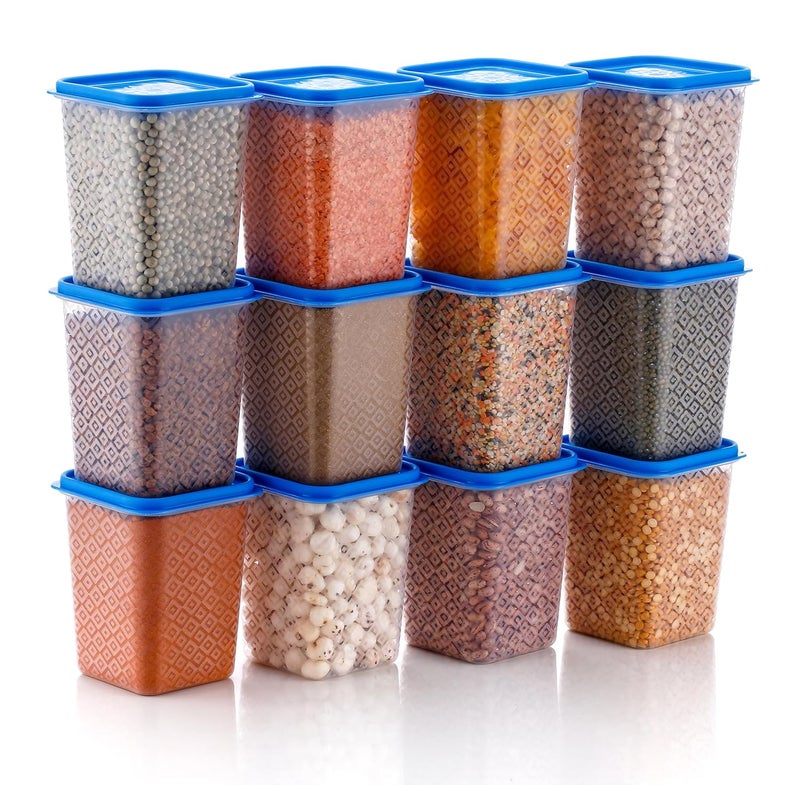 HINDSTAR Multipurpose Plastic Storage Jars and Kitchen Mate Classic Containers BPAFree Airtight Kitchen Container Set for Spices Grains and More Items Transparent 1000ML Set of 12 - Image 1