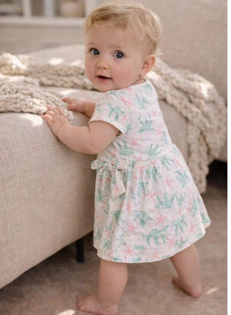 Dirkje Dirls Dress “Seaside Dreams” Tie-Front Turtle & Starfish Dress