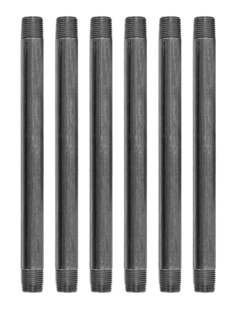 PIPE DECOR PIPE DÉCOR 1/2” x 10” Malleable Cast Iron Pipe Nipple, Pre Cut Connectors, Industrial Steel Grey Fits Standard Half Inch Black Threaded Pipes Nipples and Fittings, Build Vintage DIY Furniture, 6 Pack - Image 1