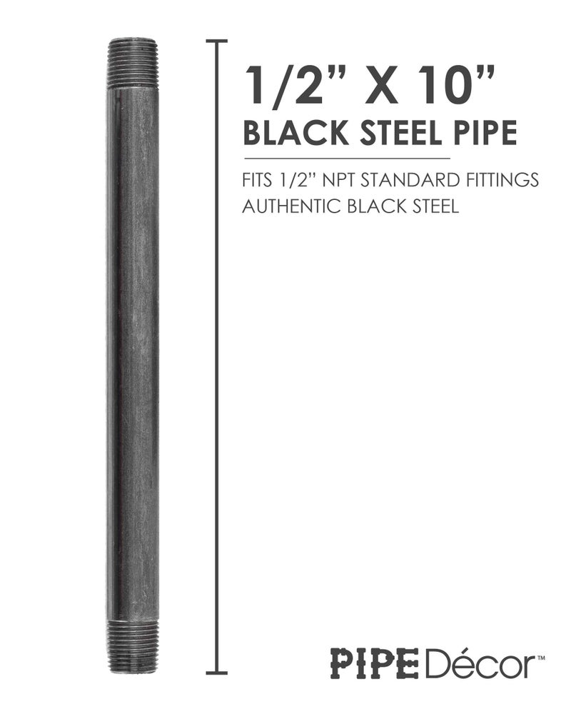PIPE DECOR PIPE DÉCOR 1/2” x 10” Malleable Cast Iron Pipe Nipple, Pre Cut Connectors, Industrial Steel Grey Fits Standard Half Inch Black Threaded Pipes Nipples and Fittings, Build Vintage DIY Furniture, 6 Pack - Image 2