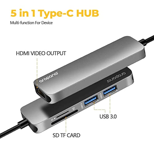 AROPANA USB C Hub HDMI Adapter for MacBook Pro 2019/2018/2017, Aropana 5 in 1 Dongle USB-C to HDMI, Sd/TF Card Reader and 2 Ports USB 3.0 (Space Gray) - Image 3