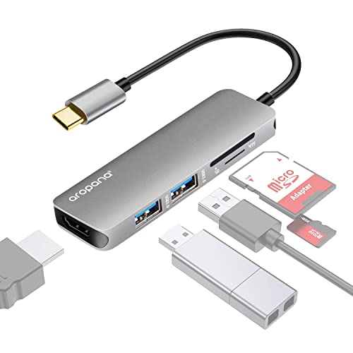 AROPANA USB C Hub HDMI Adapter for MacBook Pro 2019/2018/2017, Aropana 5 in 1 Dongle USB-C to HDMI, Sd/TF Card Reader and 2 Ports USB 3.0 (Space Gray) - Image 1