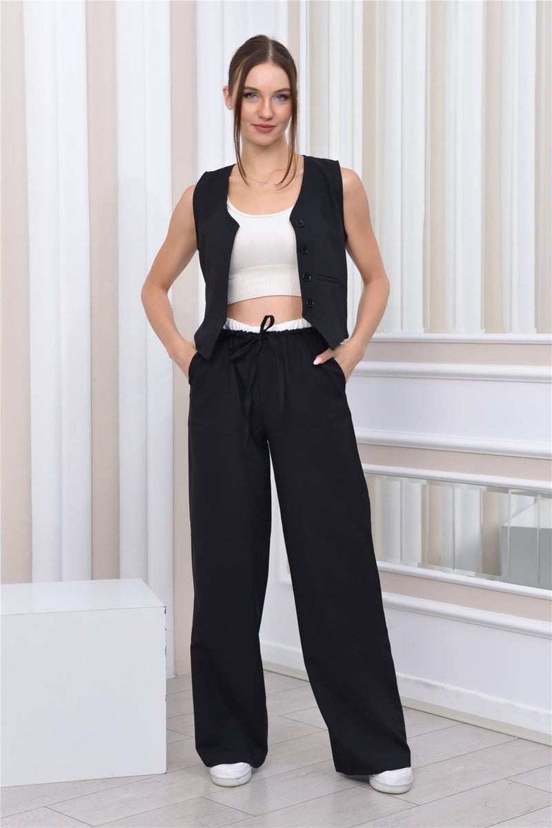 Nuseel Boxer Detailed Casual Trousers & Vest Two Piece Set Black - Image 4