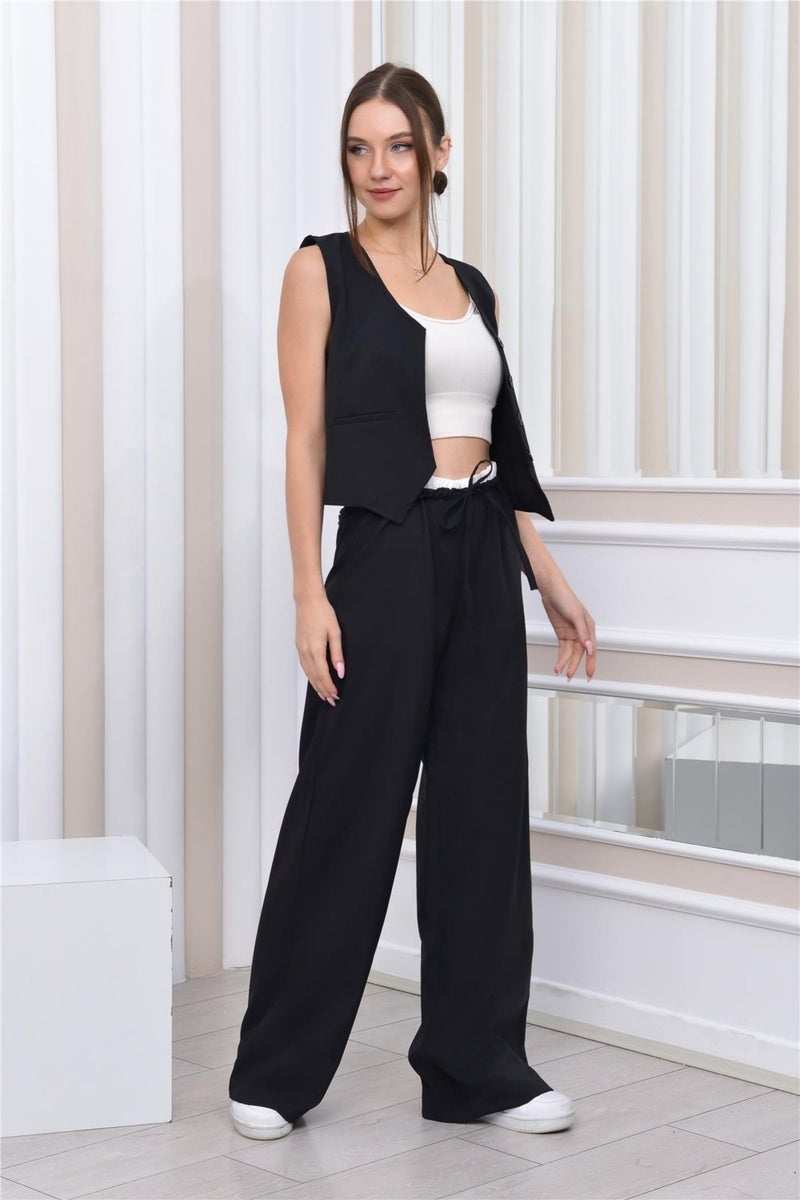 Nuseel Boxer Detailed Casual Trousers & Vest Two Piece Set Black - Image 2